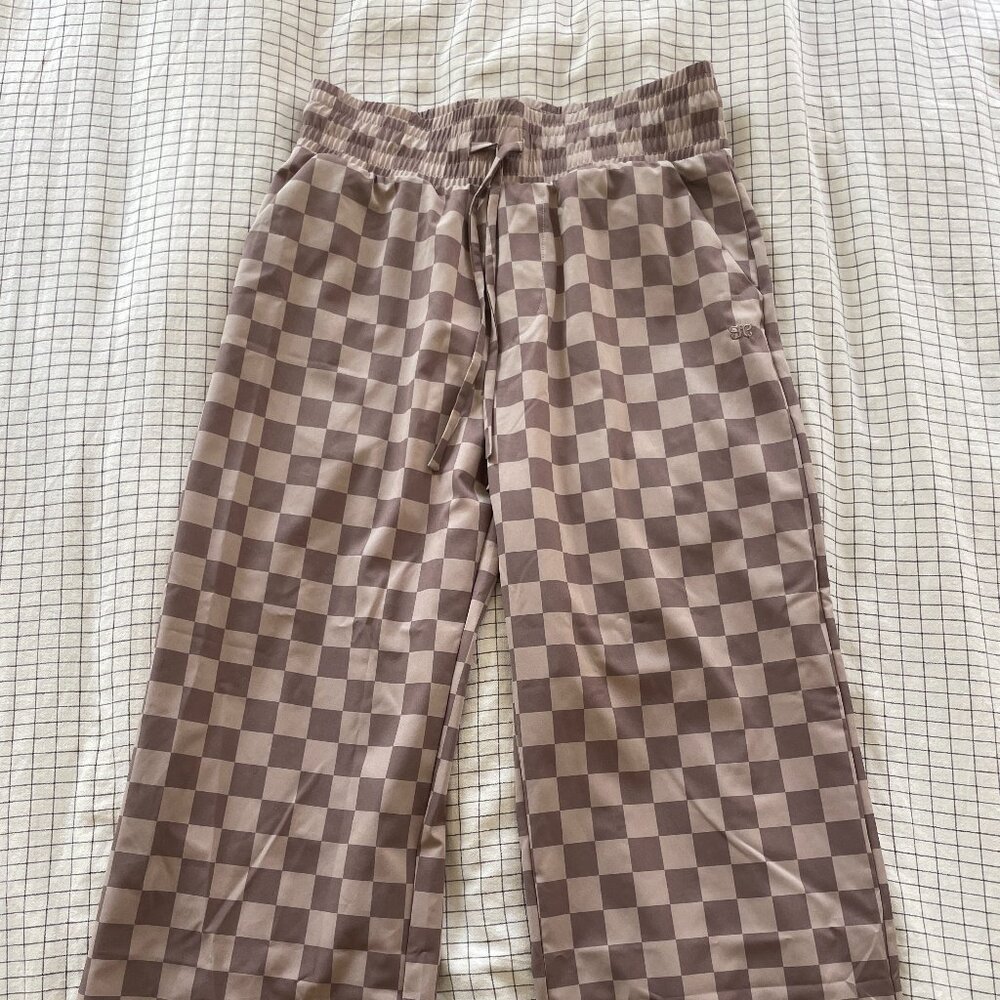 Albion Audrey wide leg pants, brown checkers, petite small